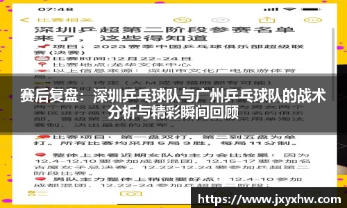 赛后复盘：深圳乒乓球队与广州乒乓球队的战术分析与精彩瞬间回顾